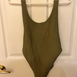 Olive Green Ribbed Bodysuit